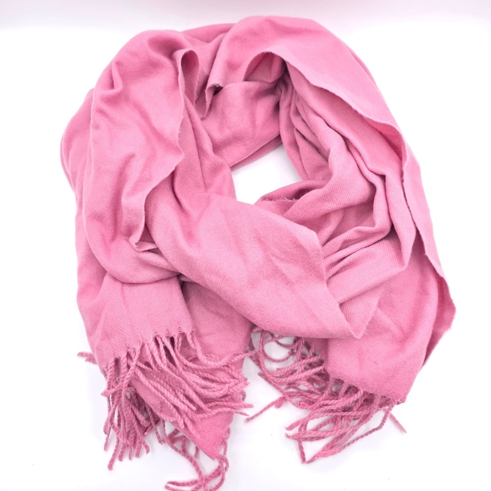 Sky Cashmere Scarf Womens Pink 100% Virgin Wool Fringe Wrap Solid Rectangle Soft